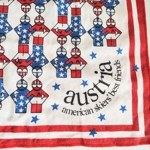Vintage 80s  Austria American Skiers Best Friends Bandana 23" Square Scarf